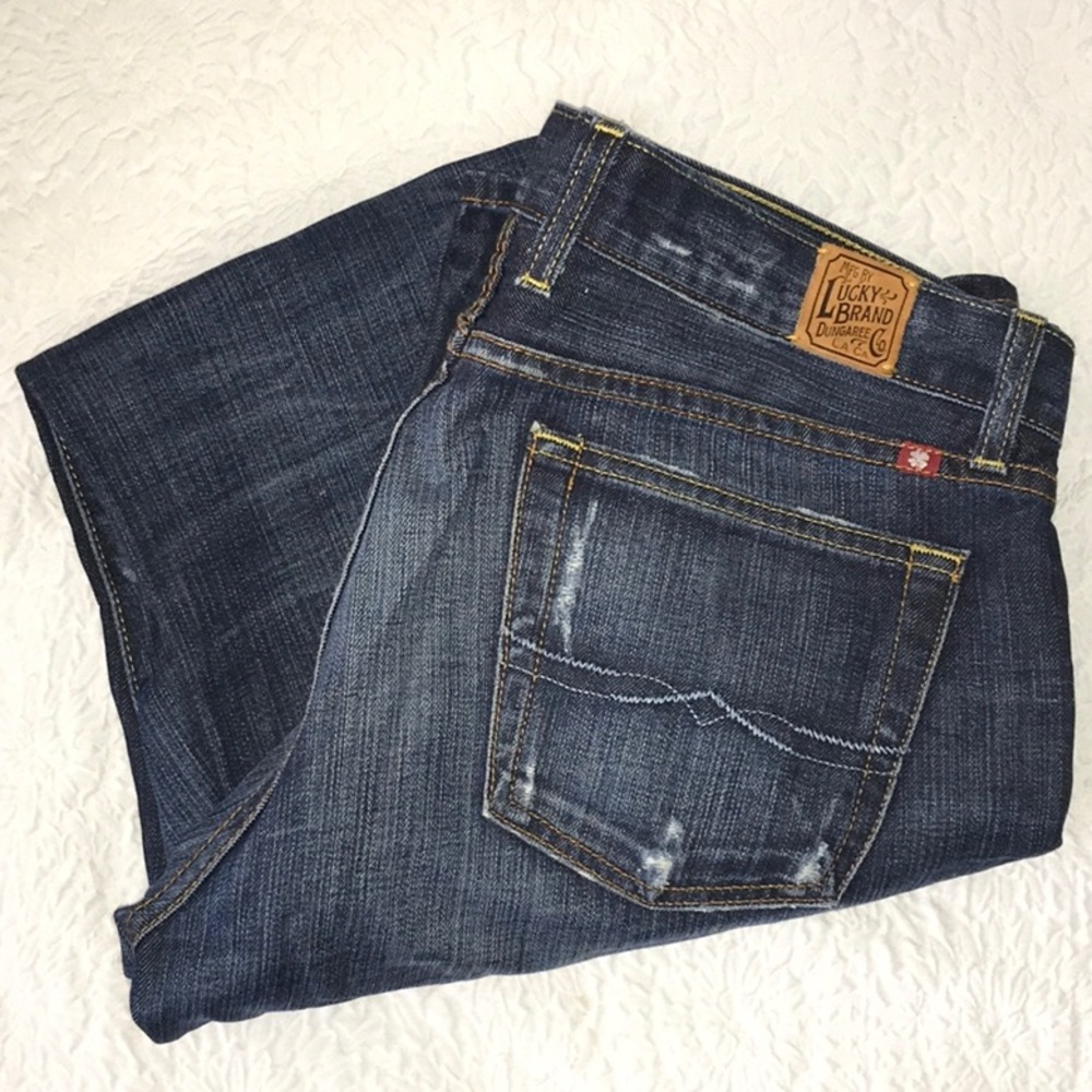 Lucky Brand Gene Montesano Riley Distressed Straight Leg Dungaree Jeans